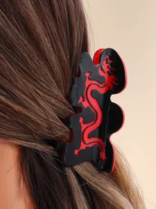 Rood zwarte draak haarhaak klem, acetaat haarklauw detail voor dames dagelijkse styling.