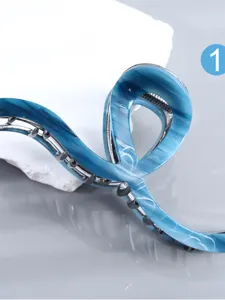 Elegante blaue Acetat Wellen Haarklammer für Damen, hochwertige Metallzähne schönes Haaraccessoire.