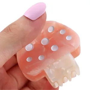 Cute mushroom hair claw clip, acetate small bangs hair accessory for women daily styling.