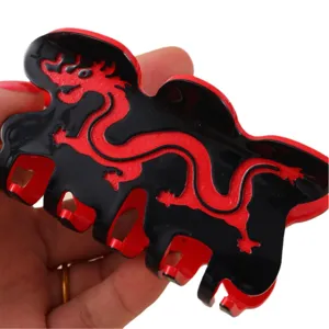 Rood en zwart draak haarspeld voor vrouwen, stijlvolle haaraccessoire voor dagelijks.