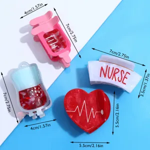 Cellulose acetate nurse hair claw clips set, medical theme hair accessories for women.