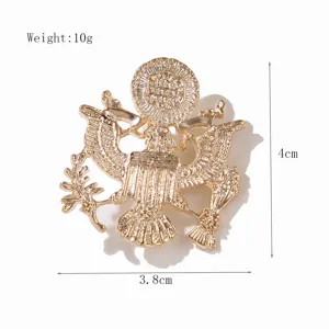Gold US eagle military badge brooch metal suit pin jacket accessory fashion men jewelry 4cm