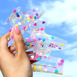 Transparente bunte Herz Haarklammer, süße Dopamin Stil Haarspange für dickes Haar.