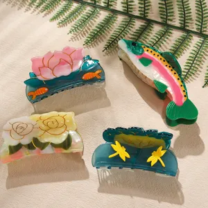 Mode Celluloseacetat Haarklammer Kreative Libelle Blume Lotusblatt Goldfisch Motive Shark Clip Für Damen Haarstyling Zubehör
