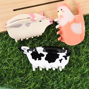 Süße Tier Acetat Haarklammer Set, Kuh Schwein Huhn Design, rutschfeste Haarschmuck Accessoires.