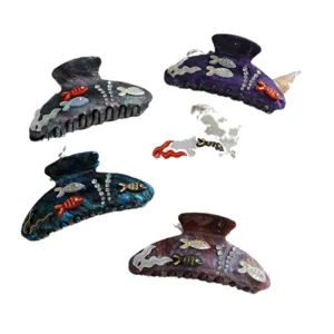 Traumhafte Ozean Fisch Harz Haarklammer Set mit Strass für Damen Mode Haarstyling Accessoires