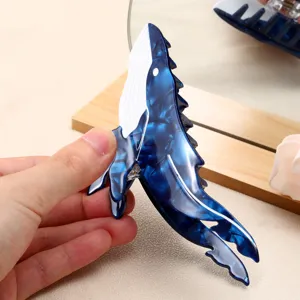 Blue acetate whale hair claw clip unique ocean design animal hair accessory for women