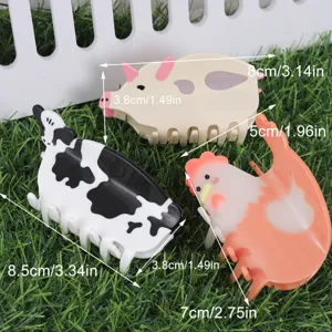 Niedliche Bauernhof Tiere Acetat Haarklammern Set, Kuh, Schwein und Huhn Design für Damen.