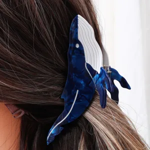 Ocean series acetate whale hair claw clip, cute animal design hair accessory for women.
