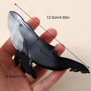 Whale acetate hair claw clip, 12.5cm black and white animal hair accessory for women.