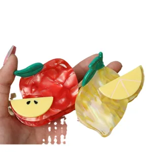 Süße Frucht Acetat Haarklammern Set mit rotem Apfel und gelber Zitrone Design für den Alltag.