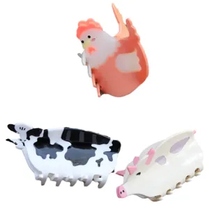 Süße Bauernhof Tier Haarklammer Set, Acetat Huhn Kuh Schwein Haarklammer für Damen Haarstyling