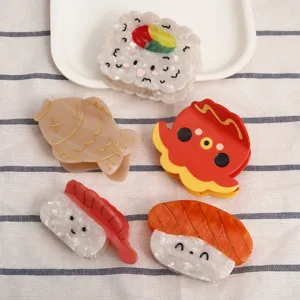 Handgefertigte Kreative Sushi-Essen Haarspange Aus Celluloseacetat Für Damen Cartoon Garnele Fisch Haifisch-Clip Süßer Haarschmuck