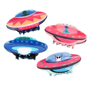 Niedliche Alien UFO Acryl Haarklammern Set, stilvolle Cartoon Haar-Accessoires Damen.