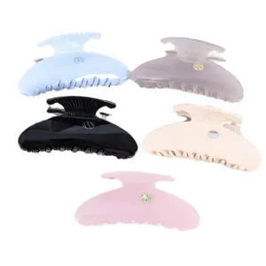 Korean minimalist acetate hair claw clips set, elegant metal button design for women updo.