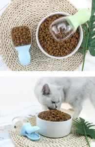 Cute duck bill pet food scoop with sealing clip multi-functional cat and dog kibble spoon.
