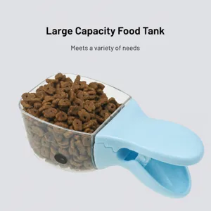Cute duckbill pet food scoop with sealing clip, multifunctional feeding shovel for dogs and cats.