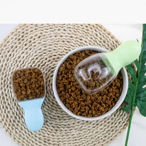 Cute duck-bill pet food scoop with transparent head for accurate feeding measurement.