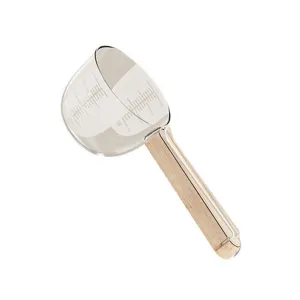 Cuchara medidora transparente con mango de madera, gran capacidad cocina y mascotas.