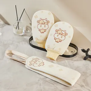 Ensemble de gants de gommage et bande de dos imprime vache de dessin anime pour le bain