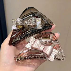 Pince à Cheveux Triangle Large Style Français Luxe Nœud Acétate Griffe de Requin Élégant Accessoire de Cheveux pour Femmes Fête Quotidien