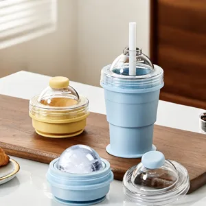 Tazza Pieghevole Portatile per Sfere di Ghiaccio Stampo in Silicone per Cubetti di Ghiaccio con Cannuccia Casa