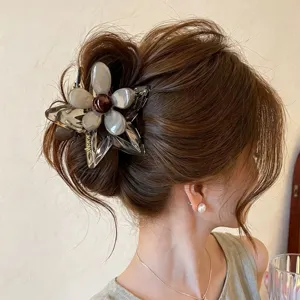 Koreanischer batikbrauner blumen haarklammer clip elegant großes haaraccessoire für frauen