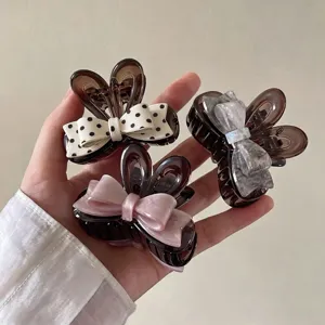 Women Small Bowknot Hair Claw Clip PC Resin Chic Polka Dot Shark Clip For Thin Hair Half-Tie Ponytail Hair Accessories Fashion Handmade Hairpin