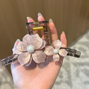Molla per capelli a fiore rosa da donna, grande fermaglio acrilico estivo, elegante accessorio