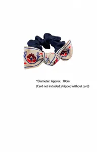 Élégant chouchou à cheveux bleu marine avec broderie florale et nœud pour femmes.