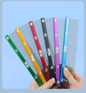 Colorful pet grooming comb metal teeth pet hair care tool detail view multi color set display