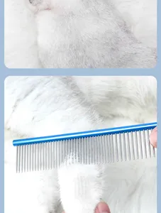Professional pet metal grooming comb for cats and dogs, durable stainless steel teeth for daily care and tangles.
