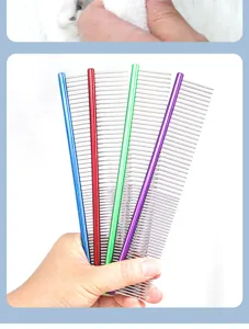 Colorful pet grooming comb set with stainless steel pins for cats and dogs hair care and styling.