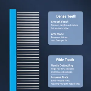 Peigne de toilettage pour animaux en métal avec dents denses et espacées pour chiens.