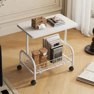 Petite table d'appoint de canapé mobile meuble de chevet étagère de rangement roulante