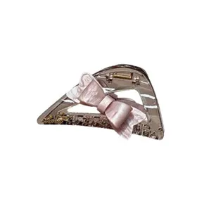 Grande pince à cheveux triangle transparente de style français avec nœud rose élégant