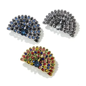 Prachtige strass pauw broche, vintage legering mode sieraden details, elegante speld.