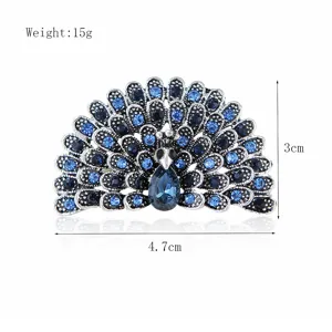 Vintage pauw broche legering blauwe kristallen strass mode elegante dames kleding sieraden speld