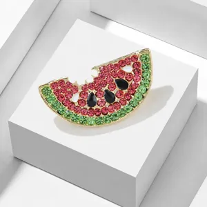 Mode Zinklegering Watermeloen Broche Pin Kleurrijke Strass Geemailleerde Fruit Brooches Leuke Sieraden Cadeau Voor Vrouwen