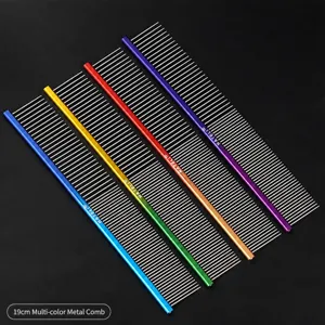 Peigne de Toilettage pour Animal en Acier Inoxydable Chien Chat Brosse Anti-Puces Poignée Métal Dégradé