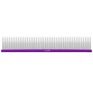 Professional pet grooming comb with stainless steel teeth and purple aluminum handle for dogs and cats
