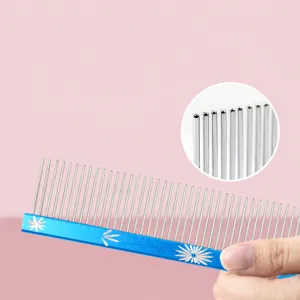 Stainless Steel Pet Grooming Comb For Cats Dogs Deshedding Dematting Tool Floral Pattern Metal Handle Professional Pet Supply
