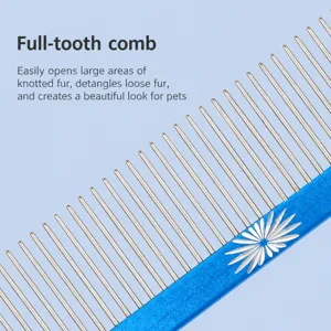 Professional wide-tooth pet grooming comb for long-haired cats and dogs detangling and fluffing.