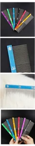 Colorful metal pet grooming comb set with durable stainless steel teeth for dogs and cats.