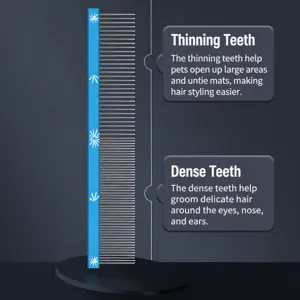 Peigne de toilettage pour animaux en acier inoxydable avec doubles dents pour le démêlage facile.