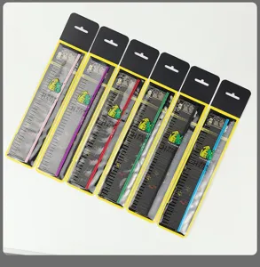 Professional metal pet grooming comb set with colorful handles, convenient hanging card packaging.