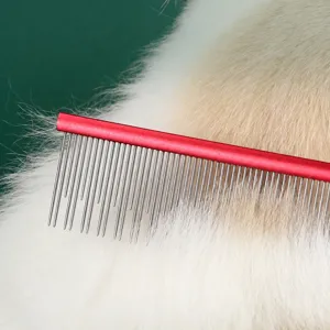 Pet grooming comb with aluminum spine and stainless steel dense teeth for dogs and cats main view