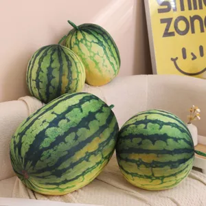 Watermelon plush pillow 3D simulated fruit round cushion soft toy cute doll summer gift