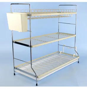 escurridor de platos de cocina de 3 niveles estante de almacenamiento de metal en encimera