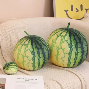 Cute 3D simulated watermelon plush pillow toy, soft stuffed fruit doll cushion for home decor.
